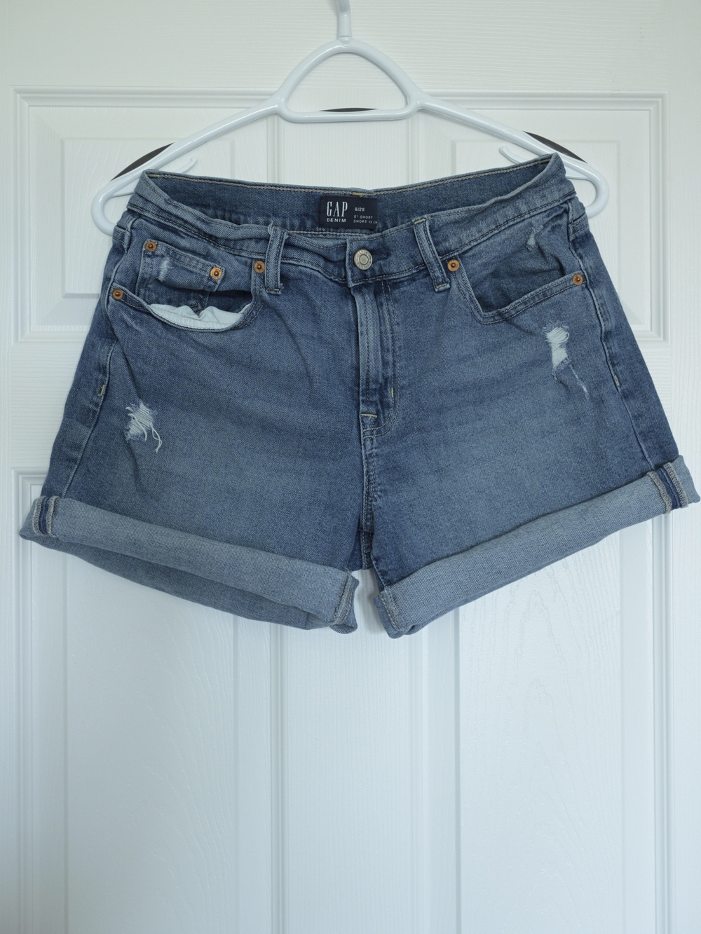 GAP Women’s Rolled Hem Distressed Denim Shorts - Medium Blue